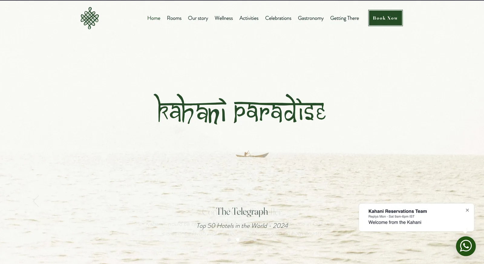 Kahani Paradise website homepage with a misty sea view