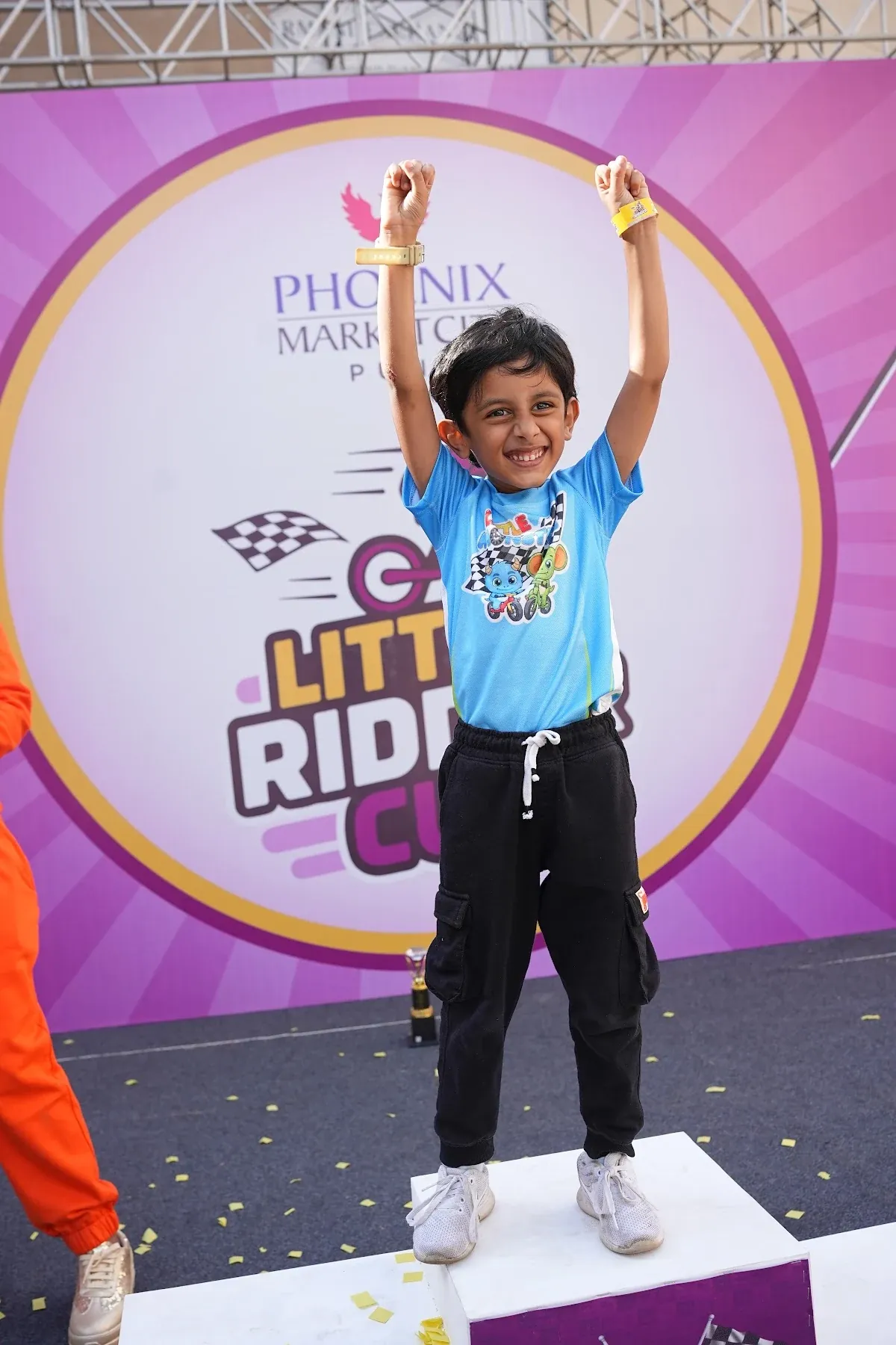 A happy rider on stage