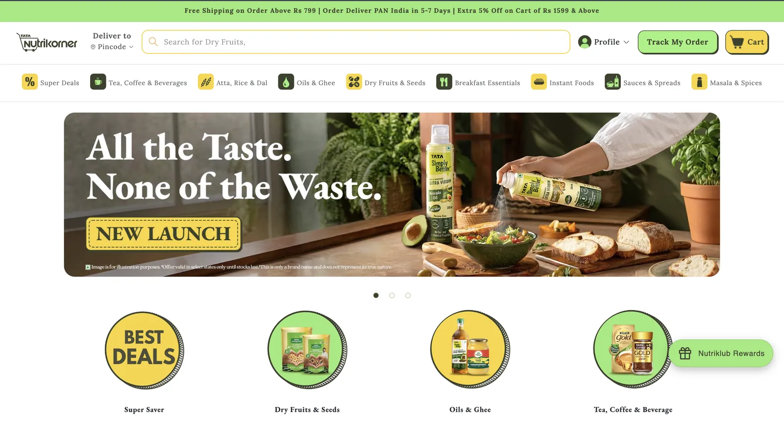 Tata Nutrikorner store homepage